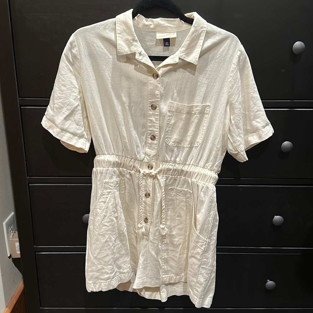 Cream short sleeve button up romper